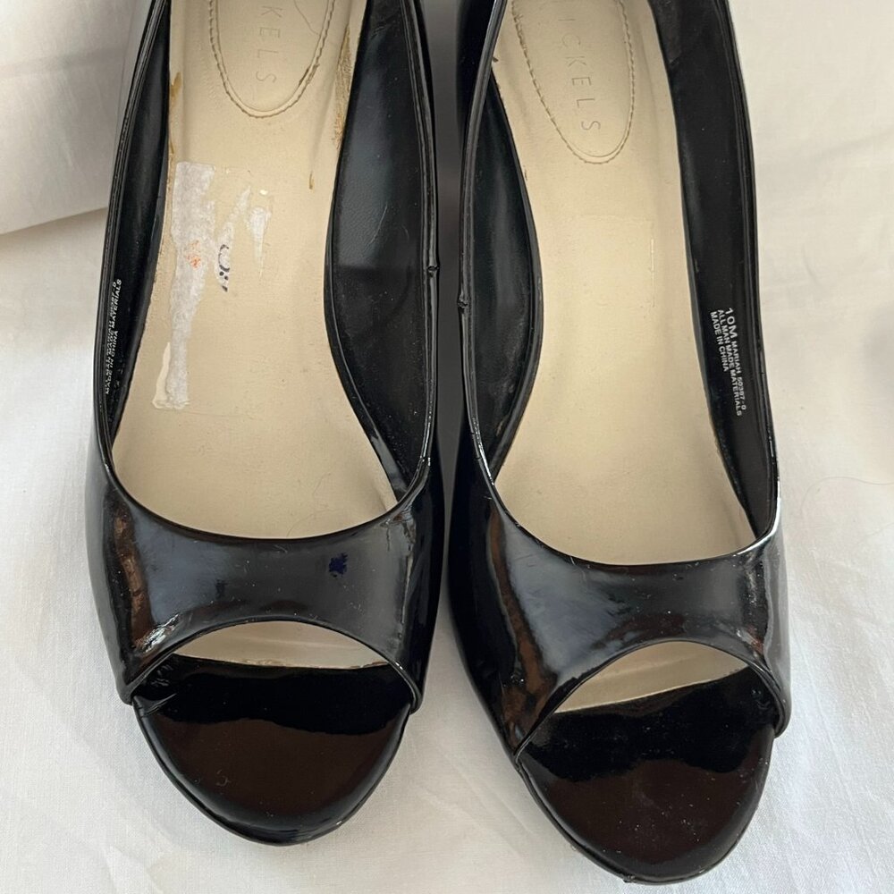 Nickels (Mariah) black patent open-toe wedges shoes - 10M